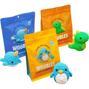 imageThe Woobles Beginners Crochet Kit with Easy Peasy Yarn as seen on Shark Tank Bundle  with StepbyStep Video Tutorials  Pierre The Penguin and Bjorn The Narwhal and Fred The Dinosaur