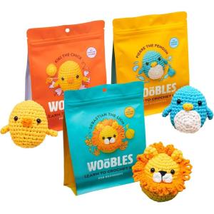 imageThe Woobles Beginners Crochet Kit with Easy Peasy Yarn as seen on Shark Tank Bundle  with StepbyStep Video Tutorials  Pierre The Penguin and Sebastian The Lion and Kiki The Chick